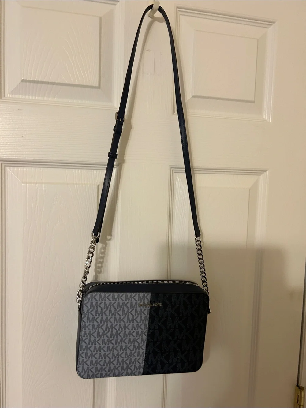 Michael Kors Two-Tone navy and light blue Signature Camera Crossbody